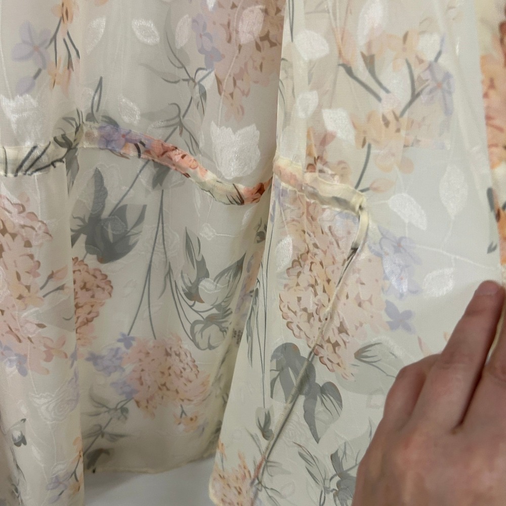 Floral Sheer Kimono Duster Cardigan M Romantic Boho Layering Open Front Longline - Picture 5 of 9
